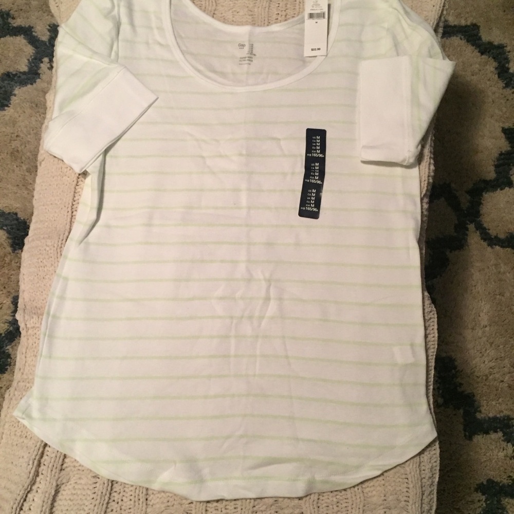 Gap t shirt. White with green stripes. Size Med
